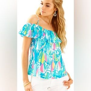 TAMIAMI OFF THE SHOULDER TOP IN MULTI BEACH AND BAE SIZE XS ⛵️💕💙💛